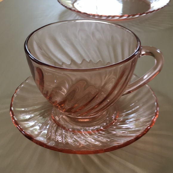 Arcoroc France Blush Pink Tinted Glass Plate Teacup Saucer - Bundle lot of Three - Picture 5 of 14